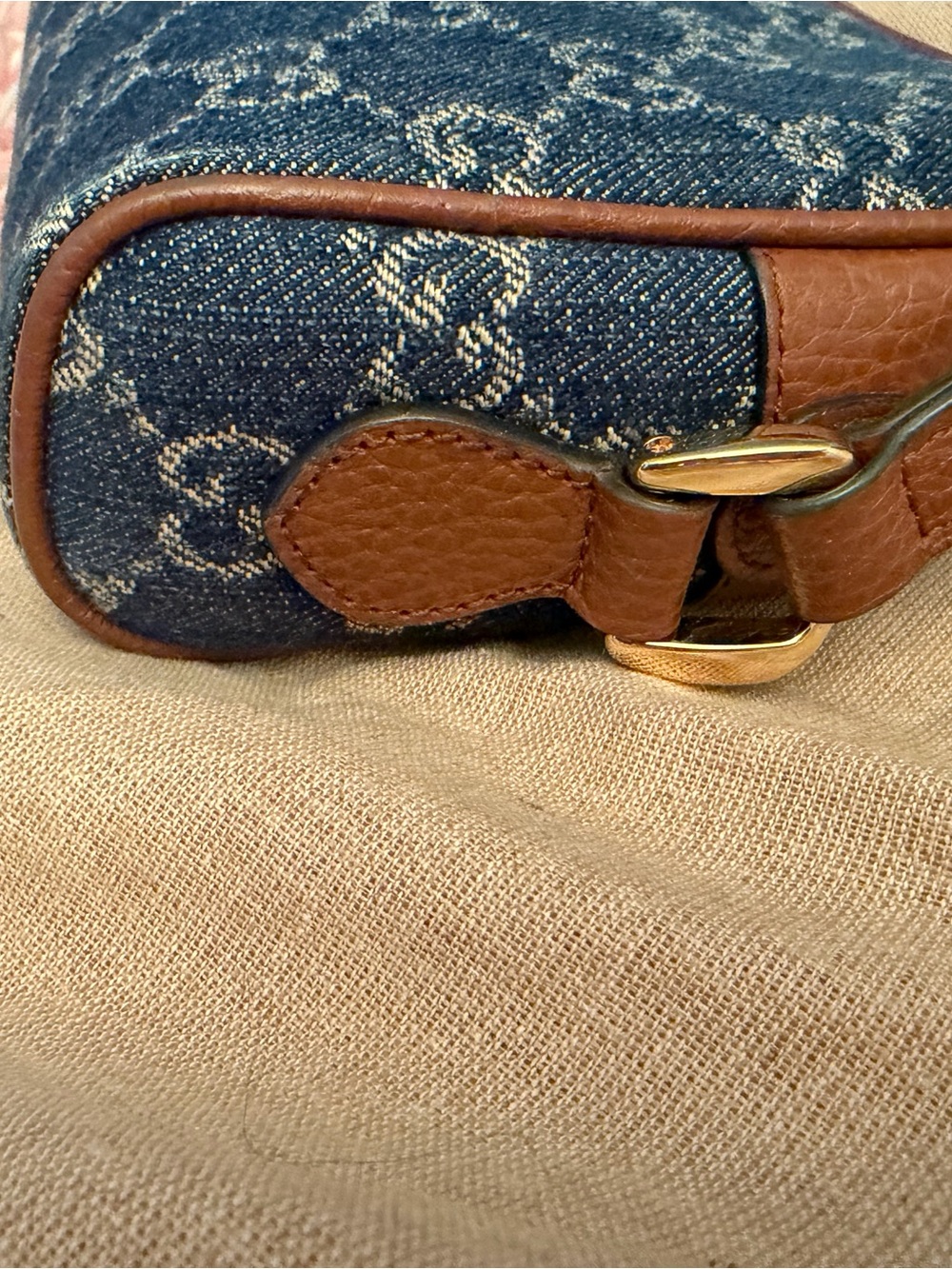 Gucci Blue Denim and Brown Leather Crossbody Bag with Matching Wallet - Picture 6 of 16
